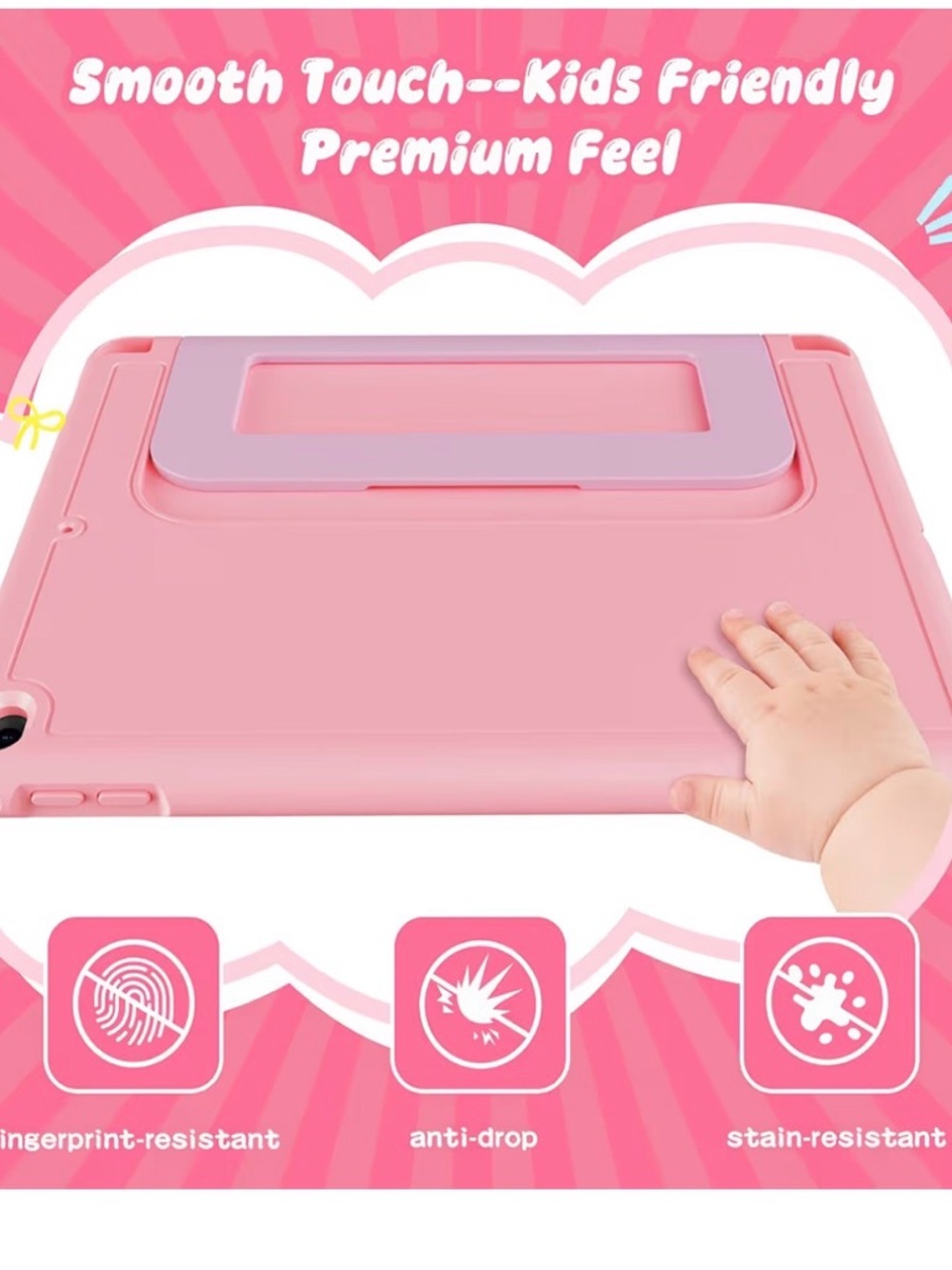Kids-Friendly Pink Tablet Case with Stand